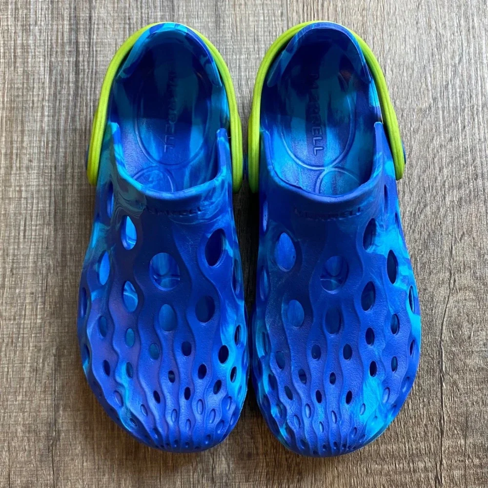 Merrell Hydro Moc Kids Blue Marble Lime Green Water Shoes Clogs Size 13